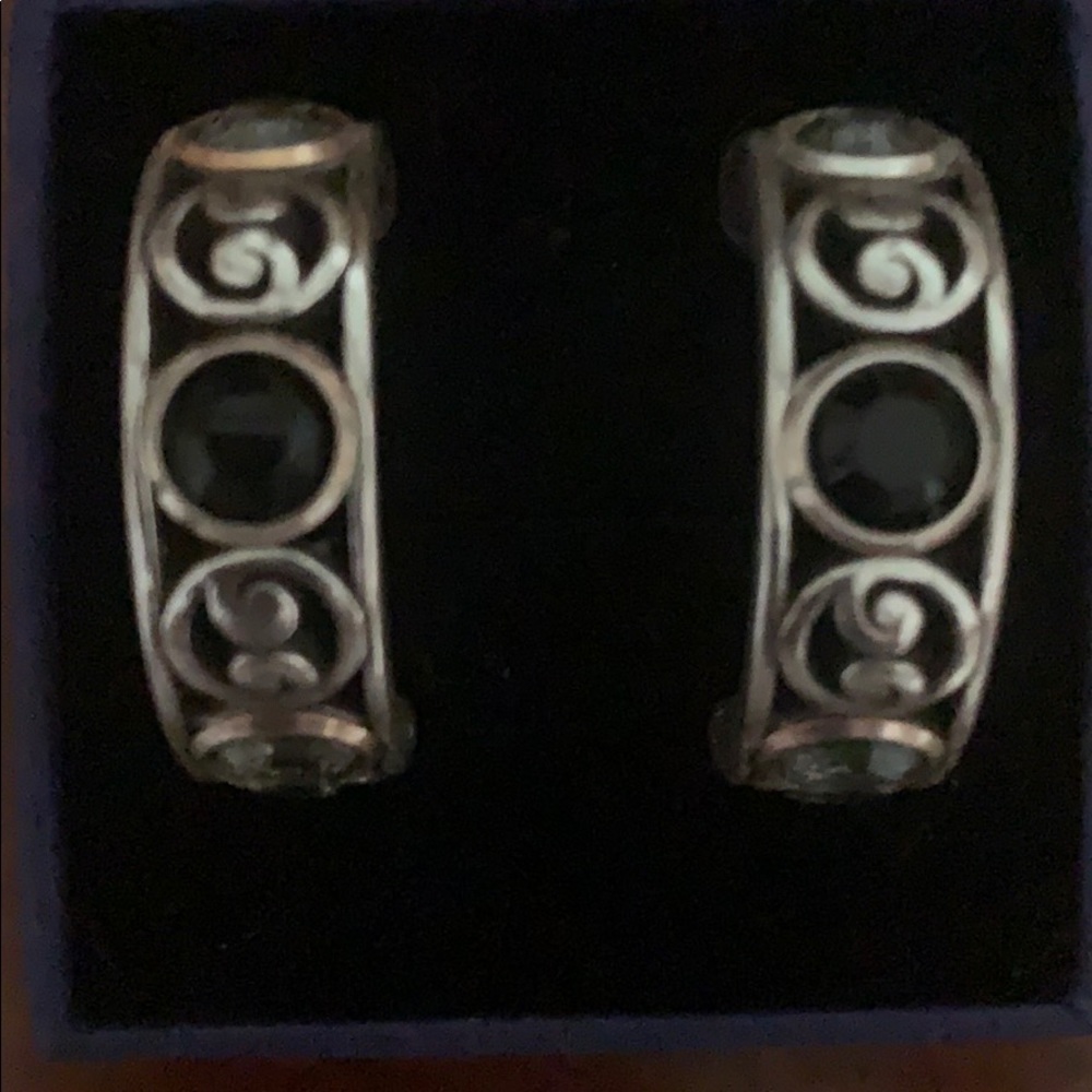 Brighton silver, Black and CZ earrings hoops